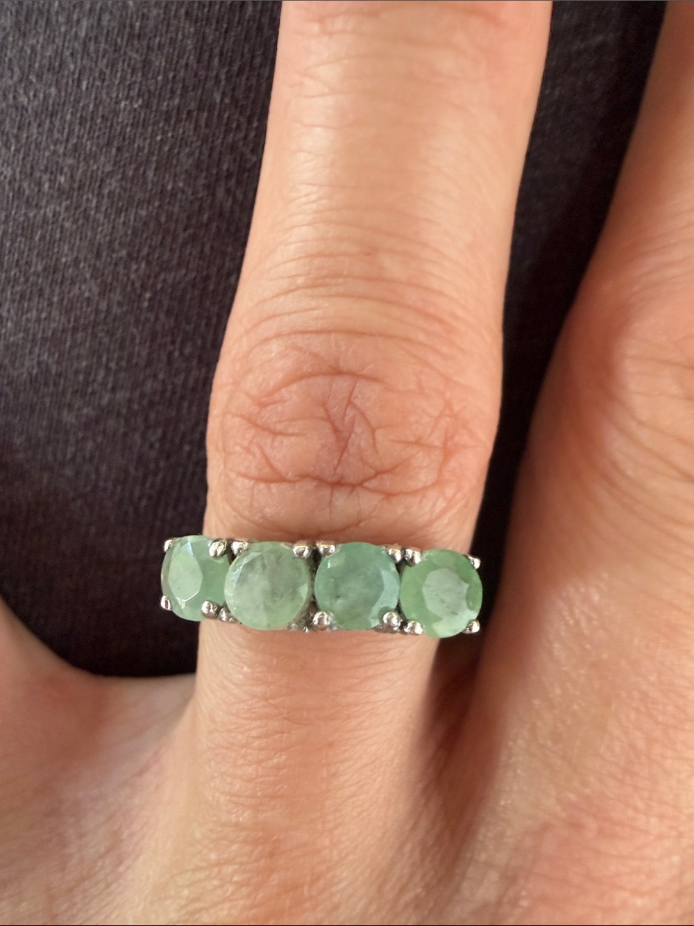 Sterling Silver Natural Emerald Green Gemstone Four-Stone Band Sz7